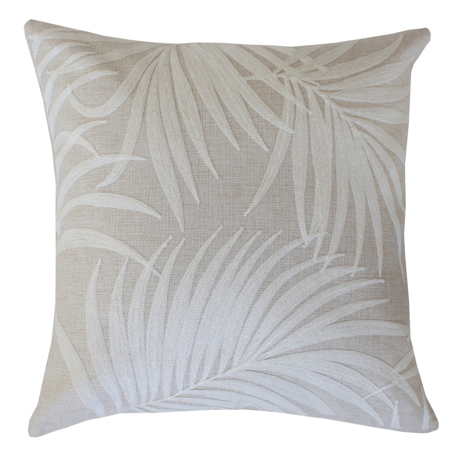 Cushion Cover-Boho Embroidery Single Sided Palm Leaves White 50cm x 50cm