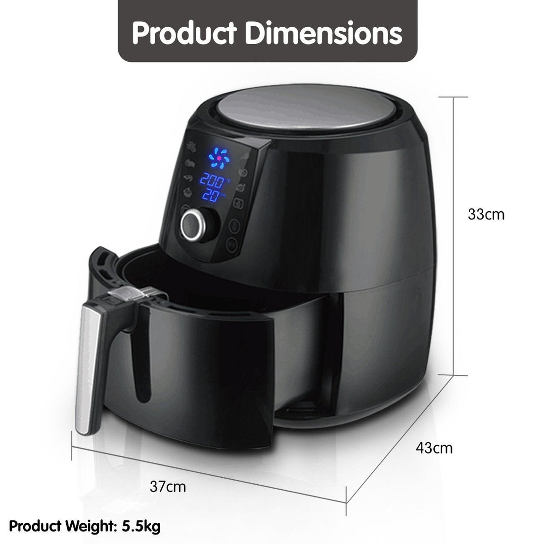 7.2l Electric Air Fryer - 1800w - Black