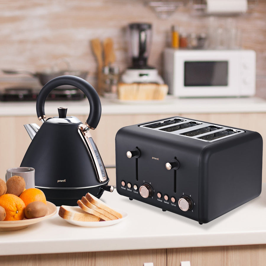 Rose Trim Collection Toaster & Kettle Bundle - Black