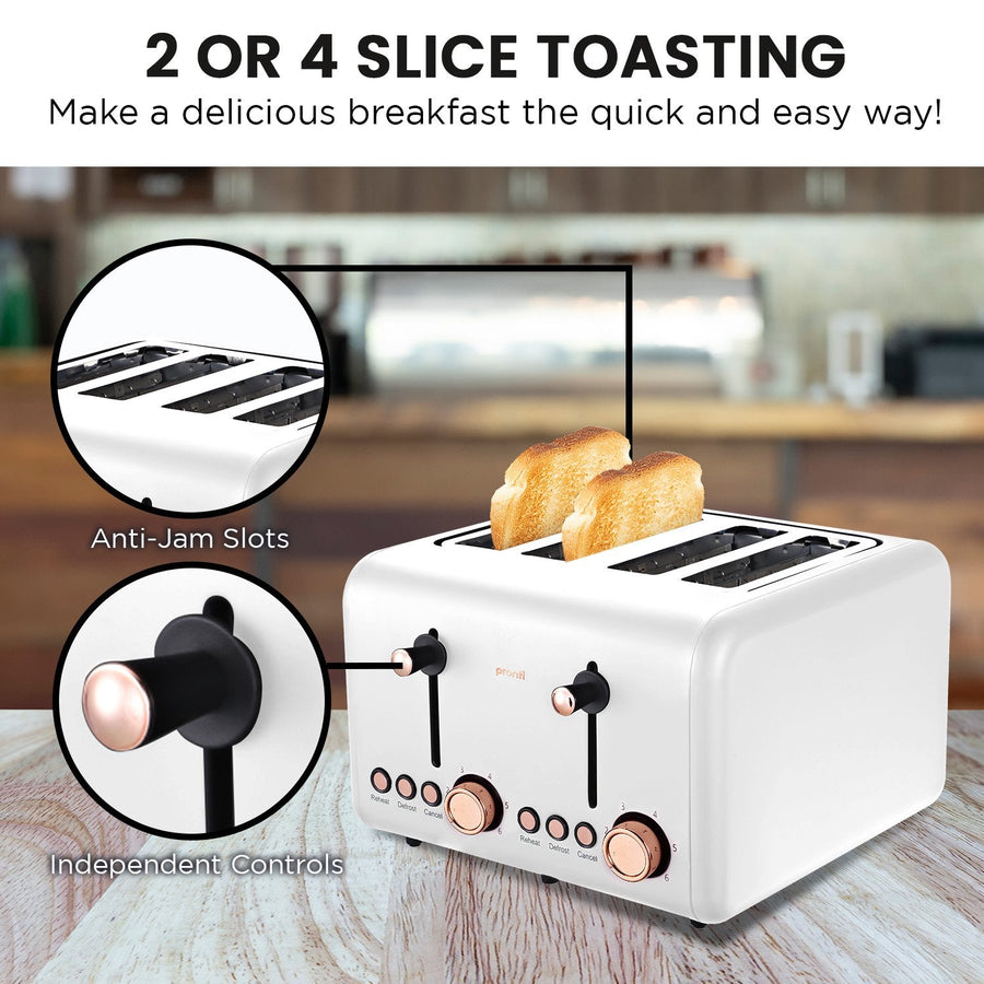 4 Slice Toaster Rose Trim Collection - White