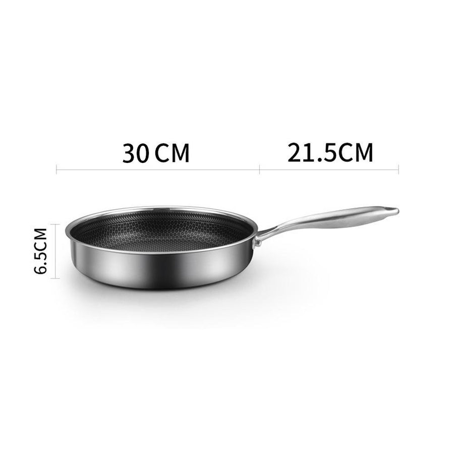 304 Stainless Steel Frying Pan Non-Stick Cooking Frypan Cookware 30cm Honeycomb Single Sided without lid