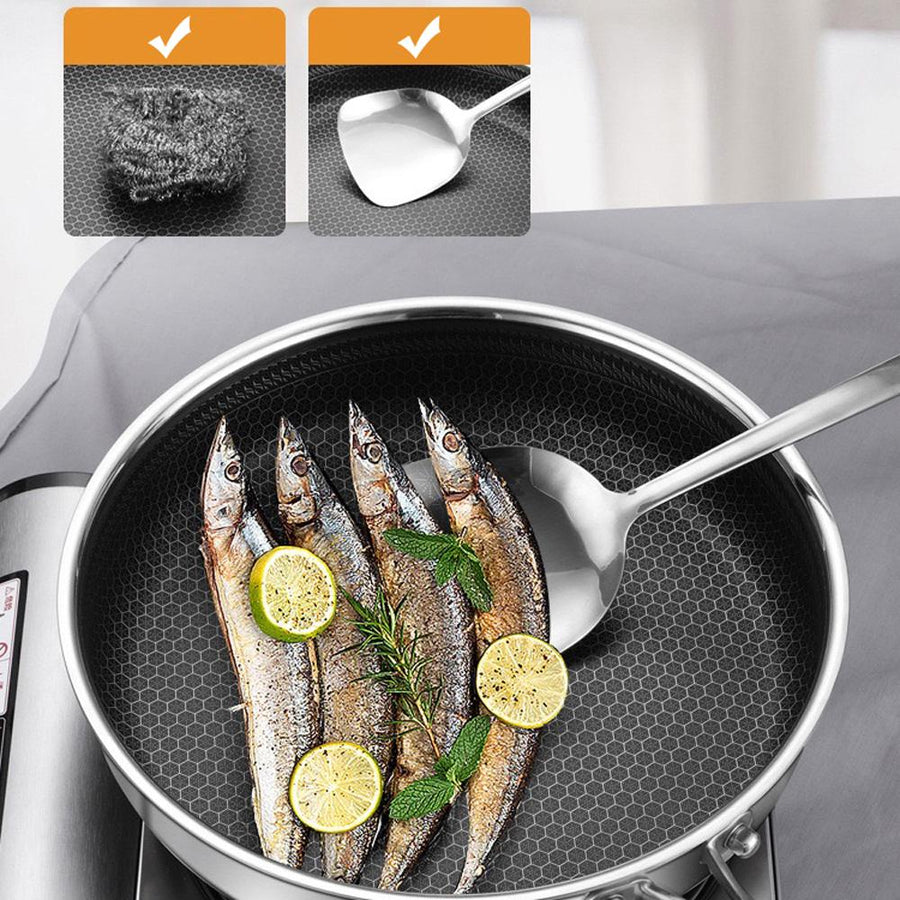 316 Stainless Steel Frying Pan Non-Stick Cooking Frypan Cookware 32cm Honeycomb Single Sided without lid