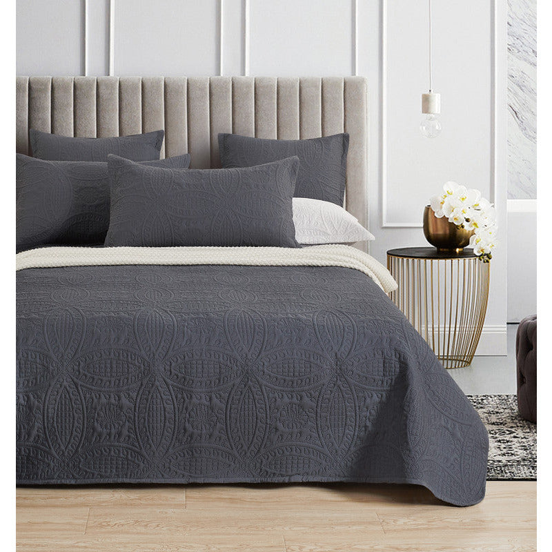 Lisbon Quilted 3 Pieces Embossed Coverlet Set-queen/double charcoal