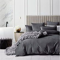 Corduroy Velvet Queen Bed Quilt Cover Set-Charcoal