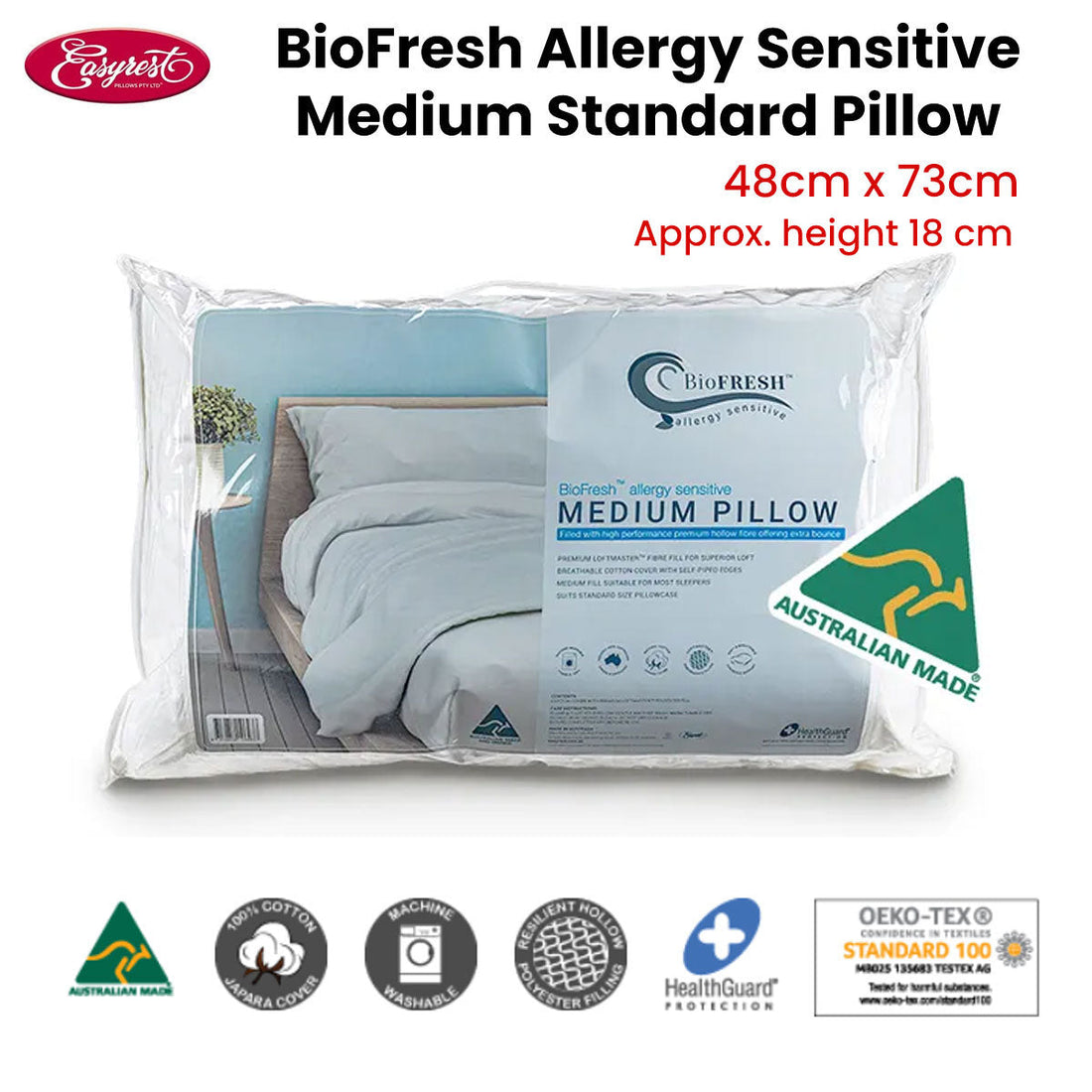 BioFresh Allergy Sensitive Medium Standard Pillow 48 x 73 cm