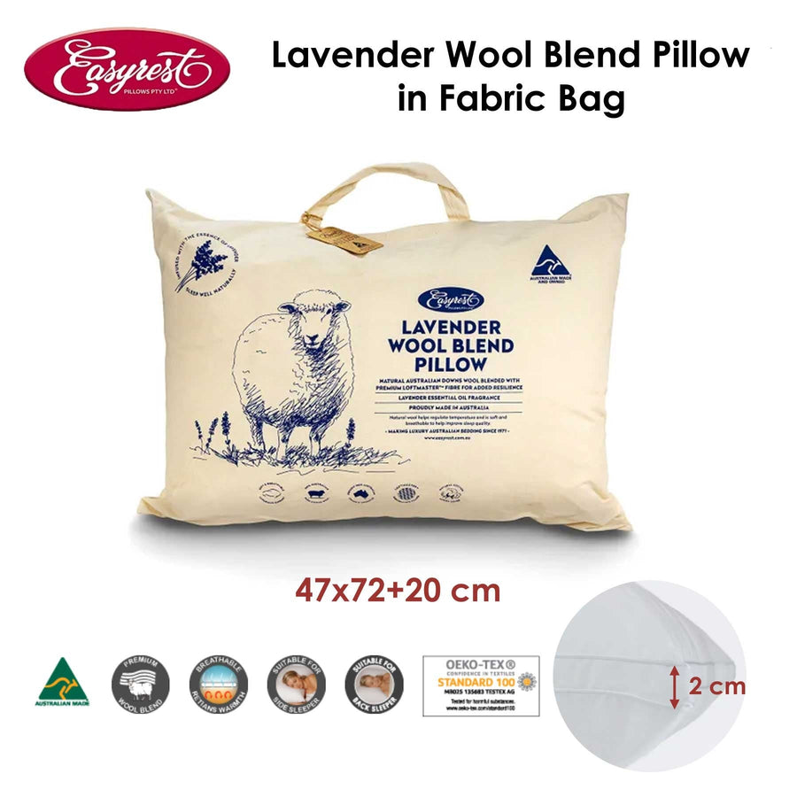 Lavender Wool Blend Standard Pillow in Fabric Bag