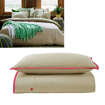 Cotton Quilt Cover Set Taupe/Hot Pink Single