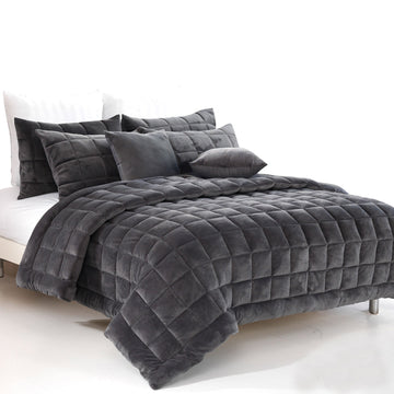 Augusta Faux Mink Quilt Comforter Set Charcoal King