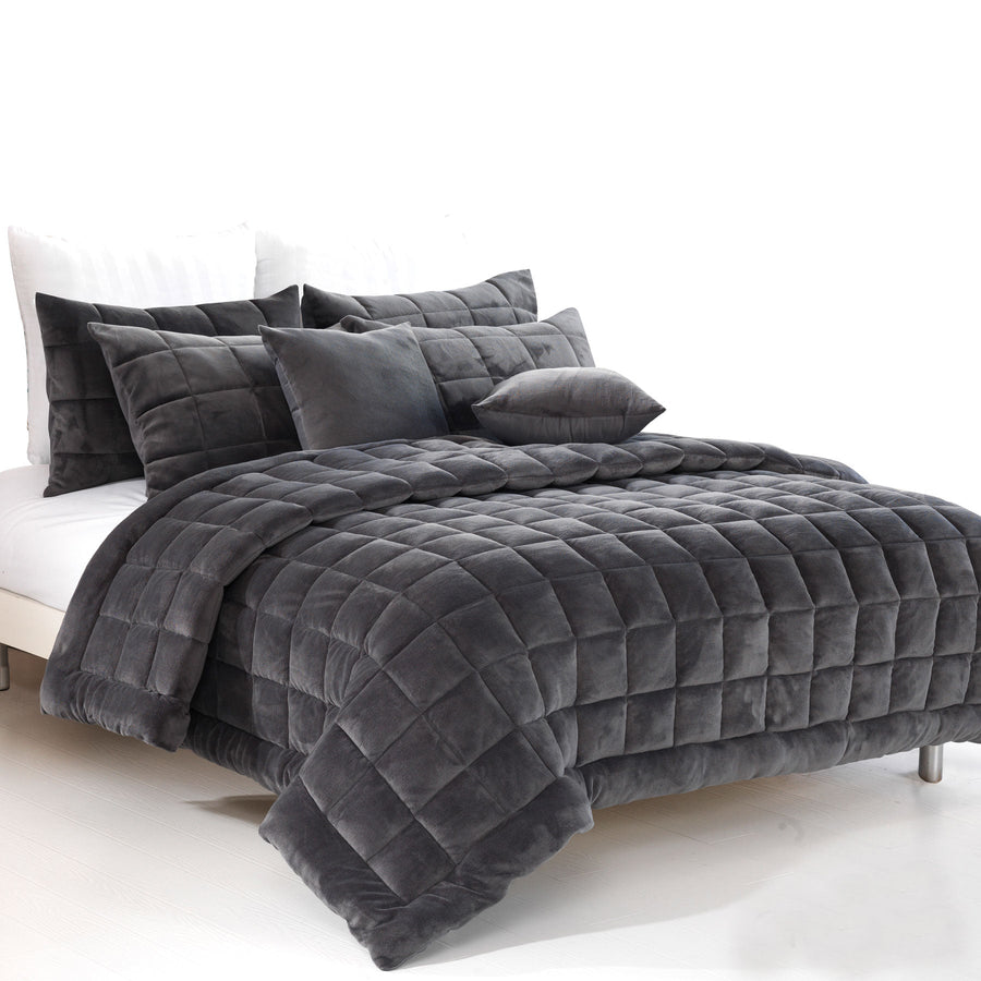 Augusta Faux Mink Quilt Comforter Set Charcoal Super King