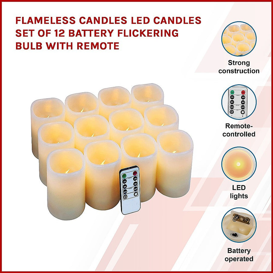 Flameless Candles LED Candles Set of 12 Battery Flickering Bulb with Remote