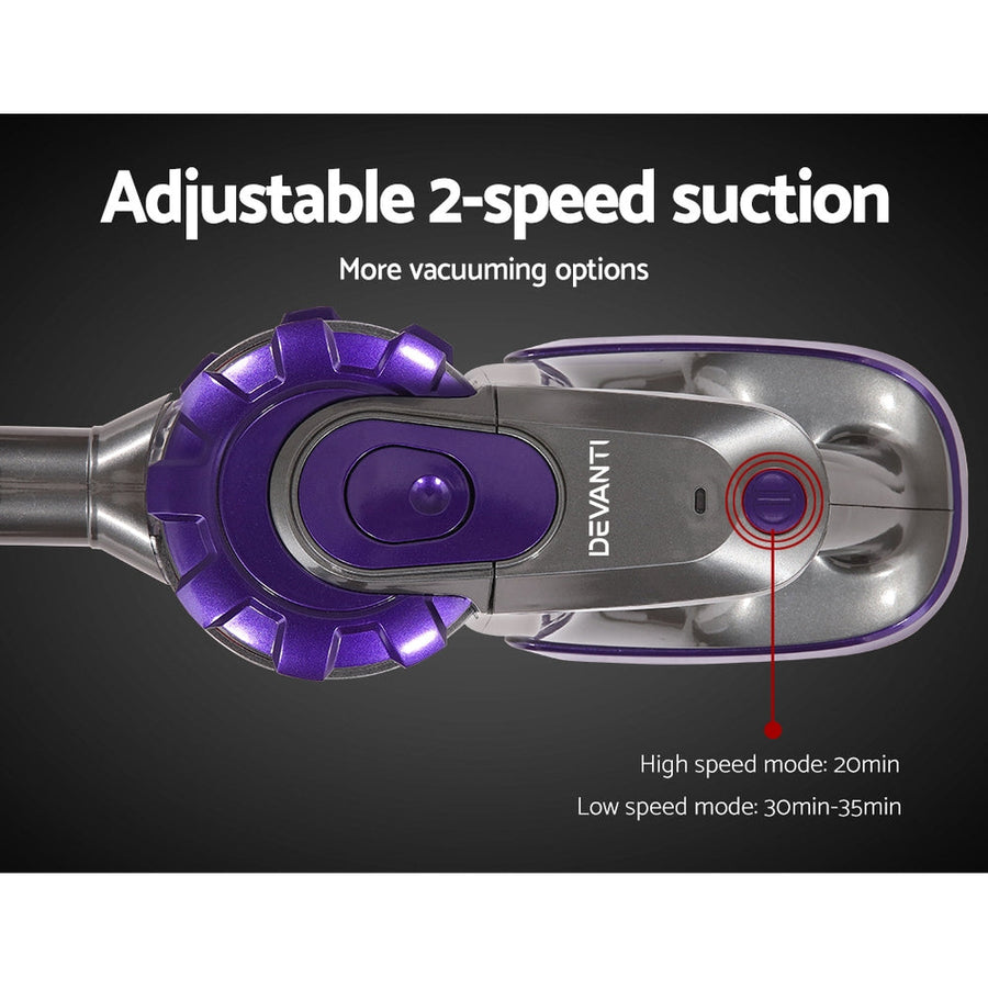 150W Stick Handstick Handheld Cordless Vacuum Cleaner 2-Speed with Headlight Purple